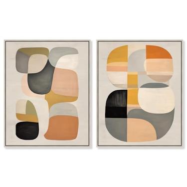 Imagem de Conjunto de 2 arte de parede de sala de estar com impressão em tela abstrata de ponto macio por Art Remedy, moldura prateada, 51 x 61 cm