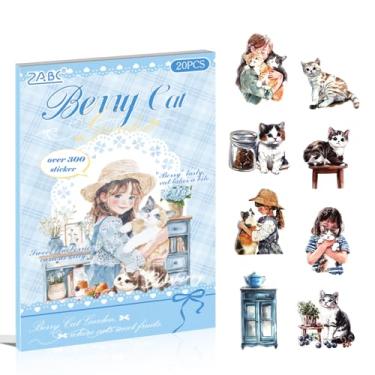 Imagem de Livro de recortes transparente para scrapbooking, 20 folhas de adesivos de PET estéticos de estilo aquarela para diário, suprimentos de diário de lixo, colagem, livro de recortes, tema de mirtilo de