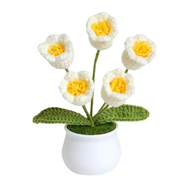Imagem de Sanpyl Flor Em Vaso de Malha Premium, Decoração de Casa de Orquídea de Sino de crochê Realista, Ideal para a Vida Moderna Ocupada (Lã/plástico 5)