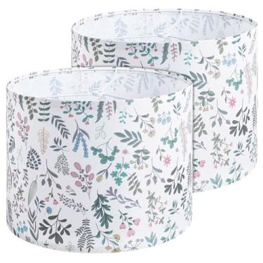 Imagem de CUTHOLLOW 2 peças de abajur floral, 33 x 33 x 25 cm, persianas médias para lâmpadas de chão, abajures de linho com ajuste de aranha para candeeiro de mesa, pendurar na parede, fácil montagem