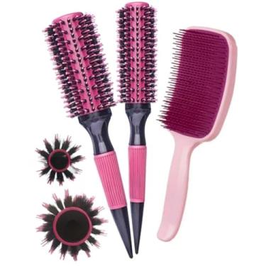 Imagem de Conjunto de 2 escovas profissionais para cabelo com cerdas de javali, escova rosa para salão de beleza e uso pessoal (ESCROJK1016/RAQUE)
