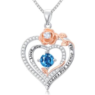 Imagem de WYDDO Colares de coração rosa para mulheres, mãe, pedra do mês de nascimento, pingente, aniversário, Natal, Dia dos Namorados, joias presentes para sua esposa, filha, mãe, One Size, Base, Pedra do mês