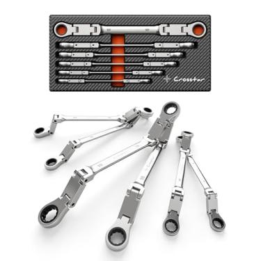 Imagem de Crosstar Conjunto de chave catraca de cabeça flexível extra longa com junta dupla, 6 peças