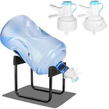 Imagem de Suporte para jarro de água de 3 a 5 galões e 2 válvulas dispensadoras, almofada de silicone antiderrapante, suporte de água resistente à ferrugem com bico de água de fluxo rápido livre de BPA, serve