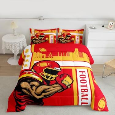 Imagem de Feelyou Jogo de cama solteiro de futebol americano, Kansas, para crianças, meninos, meninas, futebol americano, cidade, edredom de microfibra, 2 peças com 1 fronha