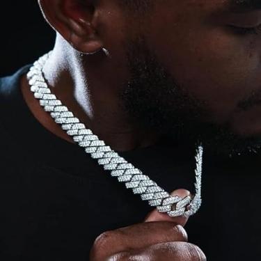 Imagem de Corrente de elos cubanos para homens e mulheres Miami, corrente cubana de ouro 18 quilates, corrente de corte de diamante, joias hip hop geladas de 16 mm