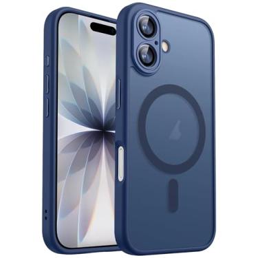 Imagem de Capa magnética para iPhone 17, compatível com MagSafe, proteção total da câmera com película de lente, fosco translúcido à prova de choque com capa de telefone anti-impressão digital, azul meia-noite