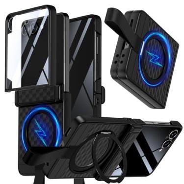 Imagem de TIANNIUKE Capa para Samsung Galaxy Z Flip 7 com protetor de tela, suporte magnético giratório de 360° com alça de silicone, adequado para MagSafe [antiderrapante] capas protetoras de telefone 2 (preto