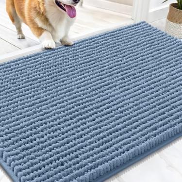 Imagem de OLANLY Tapete de porta de cachorro para patas enlameadas 76 x 50 cm, capacho de lama de chenille ultra absorvente, antiderrapante, lavável e com armadilha de sujeira para entrada interna, tapetes