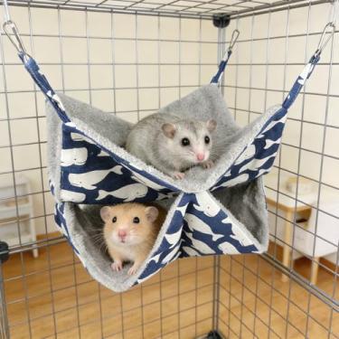 Imagem de Rede de 2 camadas para animais pequenos, cama suspensa de pelúcia com estampa fofa, ninho aconchegante de veludo ártico para hamsters, furões, porquinhos-da-índia, ratos, chinchilas - Acessórios