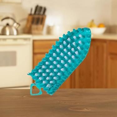 Imagem de Escova de limpeza dobrável reutilizável de plástico durável para banheiro, cozinha e cantos difíceis de alcançar, sem necessidade de eletricidade, ferramenta de limpeza doméstica azul