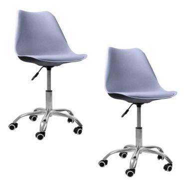 Imagem de Kit 2 Cadeiras Office Base Cromada com Rodízio Giratória Saarinen Cinza
