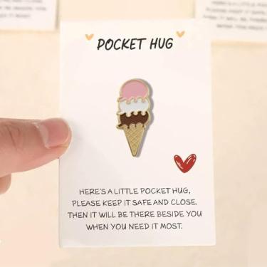 Imagem de Sorvete de bolso com cartões comemorativos, símbolo de abraço de bolso estilo fofo para o dia dos namorados, presentes de troca de relacionamento de longa distância para estudantes, presentes pensando