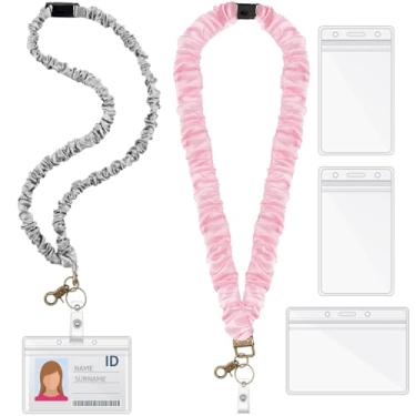 Imagem de Geyoga Conjunto de 2 cordões para professores com fivela de segurança para crachás de identificação, cordão retrátil para presente de professor de escritório (estilo de cor pura, cinza rosa)