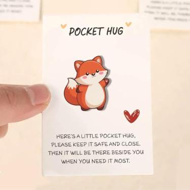 Imagem de Raposa de abraço de bolso com cartões comemorativos, símbolo de abraço de bolso de animais para intercâmbio de dia dos namorados, presentes de relacionamento de longa distância para amigos, presentes