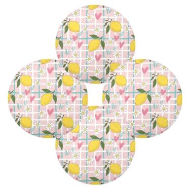 Imagem de Wassud Jogo americano conjunto de 4 tapetes de mesa xadrez com corações de limões para cozinha e jantar tapetes laváveis resistentes ao calor para decoração de mesa 39 cm