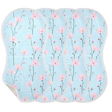 Imagem de Wassud Pacote com 4 panos fofos de musselina para bebês com flores, babadores de algodão, toalhas de rosto absorventes e macios para arrotos para meninos e meninas recém-nascidos