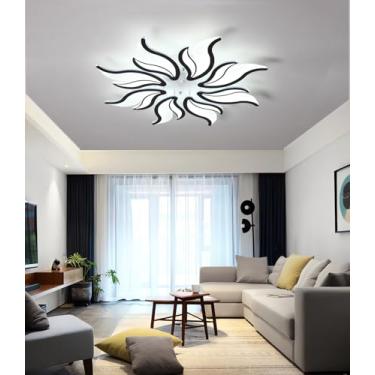 Imagem de Luminária de teto LED moderna, dimerizável e com controle remoto, ideal para sala de estar, quarto e sala de jantar. Possui design que simula chamas e é multifuncional (preta, 8 lâmpadas).