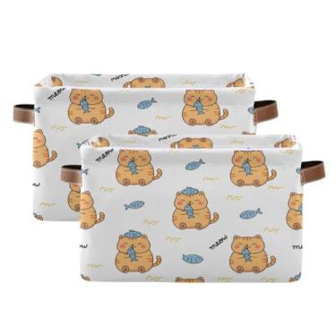 Imagem de Wassud Caixa de armazenamento de lona para gatos e peixes com alças, cestas organizadoras dobráveis para armário, banheiro e decoração de casa, pacote com 2