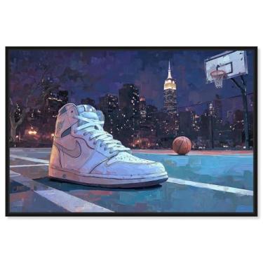 Imagem de NYC Balling at Night Canvas Print Tênis Wall Art por Art Remedy, moldura preta, 38 x 25 cm