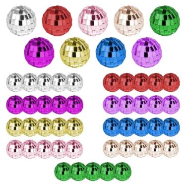 Imagem de SNOMEL 45 peças de topo de bolo mini bola de discoteca, enfeites de bola refletiva minúscula espelhada, decorações de bola de espelho dos anos 70 e 80 para festas, férias, casamento, aniversário