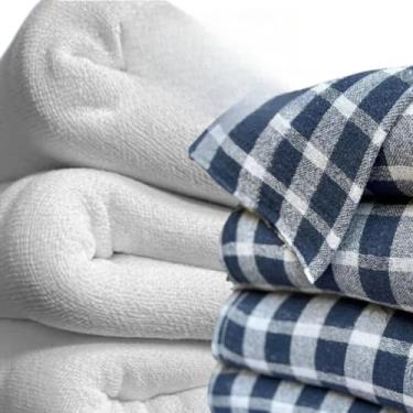 Imagem de Kit 20 Panos de Chão Alvejado Branco 70x40cm Saco Duplo Pano de Limpeza Multiuso 100% Algodão para Uso Doméstico (3 Xadrez 3 Branco)