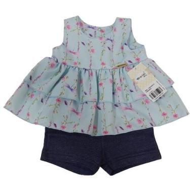 Imagem de Conjunto Blusa + Shorts Bebê Menina Chuquinha Baby Ref 2843, Azul, M (