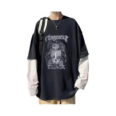 Imagem de Camiseta Masculina Oversized Y2K Anime Casual De Manga Longa Harajuku 