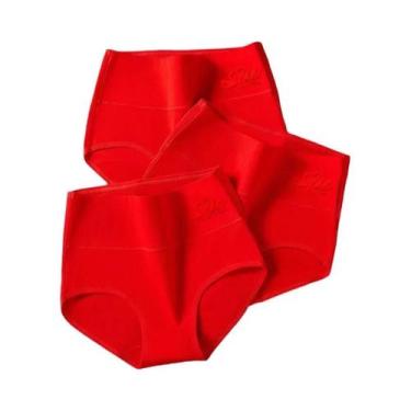 Imagem de Calcinhas De Algodão plus Size Para Mulheres, Cintura Alta, Vermelhas 
