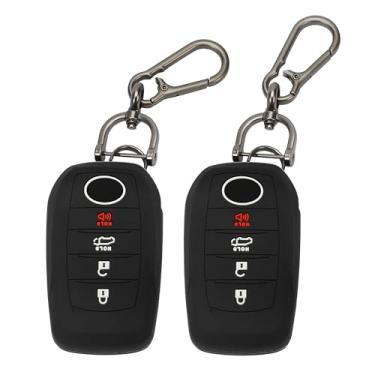 Imagem de TOMALL Pacote com 2 capas para chaveiro Toyota com chaveiro, 4 botões de borracha de silicone compatível com Toyota Venza Tacoma Prius Corolla Crown Tundra Sequoia Grand Highlander RAV4 Prime Mirai