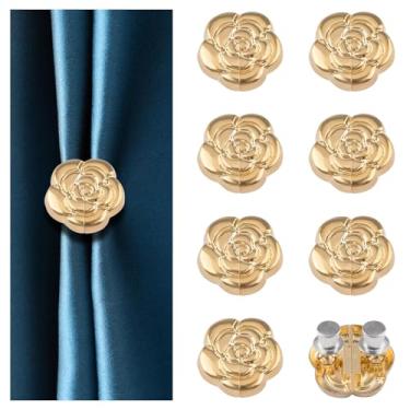 Imagem de UFURMATE 8 pares de cortinas magnéticas de camélia, fivela decorativa destacável para uso interno e externo mantém as cortinas fechadas e evita vazamento de luz (camélia)