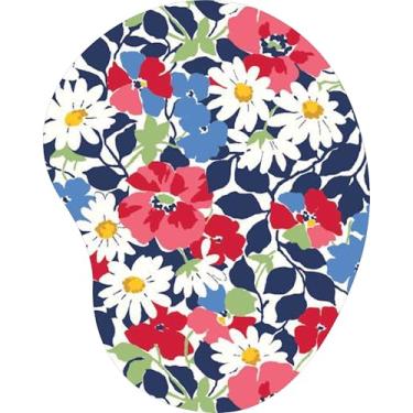 Imagem de Mouse Pad Ergonômico Gota Flores Brancas e Vermelhas Azul Marinho