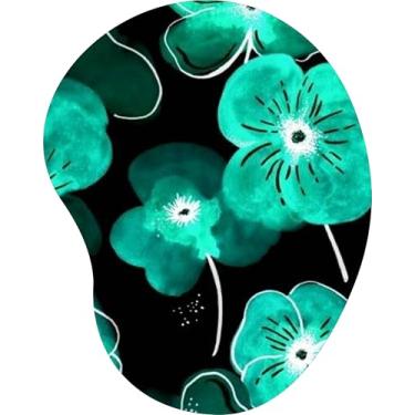 Imagem de Mouse Pad Ergonômico Gota Flores Aquarela Verde Água Fundo Preto