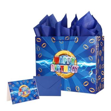 Imagem de Conjunto Sacolas Presente para Festa Aniversário, Bolsa Goodies Tema Desenho Animado Azul & Papel Presente Cartão Saudação Envelope para Doces Lanches Sobremesas Favores Festa