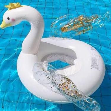 Imagem de Boia de Cisne Inflável para Crianças e Adultos - Tamanhos 70cm e 90cm, Flutuador Divertido para Piscina, Praia e Lago, Seguro e Durável para Lazer Aquático (90 CM)