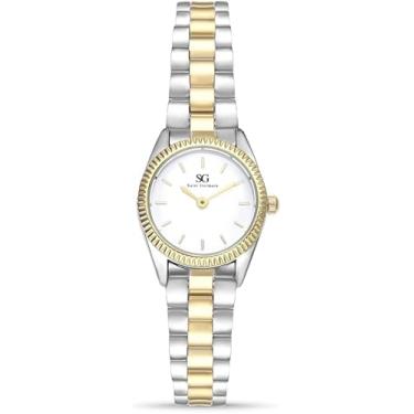 Imagem de Relógio Feminino Celeste Bicolor Mini Prata e Dourado com Bisel Canelado Saint Germain
