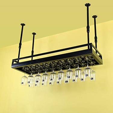 Imagem de Prateleiras de vinho de teto, suporte de taça de vinho pendurado, suporte de vinho montado na parede, suporte de taças de pendurar em altura ajustável, para prateleira de vinho de bar/cozinha (cor: A