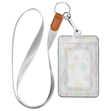 Imagem de Burbuja Porta-crachá de couro com cordão, etiqueta de identificação de árvores de Natal com 1 janela transparente para identidade e 2 compartimentos para cartão para escritório, enfermeira, professor