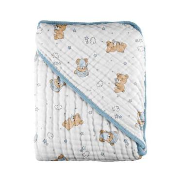 Imagem de Toalha Soft para Bebê 70 cm x 70 cm Pixuxu, Urso Soninho Azul