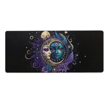 Imagem de Tapete de mouse de céu noturno com rostos de sol e lua, 21,8 x 27,6 polegadas macio antiderrapante para jogos com design artístico de céu noturno, tapete de mesa durável para escritório em casa e