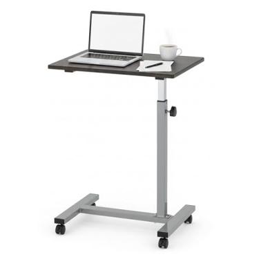 Imagem de Displays By Jack Mesa de laptop com rodinhas de altura ajustável, mesa de computador com suporte móvel prateado – Estação de trabalho portátil de 61 x 38 cm para escritório em casa, sala de estudo