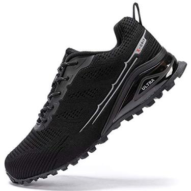 Imagem de Kricely Tênis De Corrida Trilha Masculino, Caminhada Da Moda Para Homens, Treinamento Cruzado, Calçado Preto Antiderrapante Caminhada, Tamanho 9,5