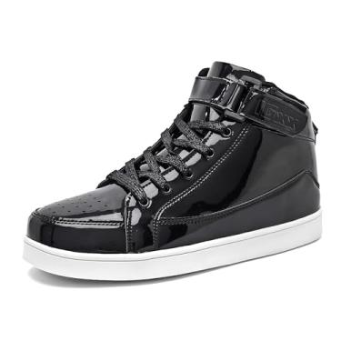 Imagem de IGxx Sapatos De Lantejoulas Para Meninos, Moda Infantil, Preto Brilhante, Tênis Cano Alto Meninas, Com Velcro, Tamanho 12