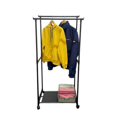 Imagem de Arara Closet Cabideiro Chão Sapateira Rodinhas Móvel Preto - Onix