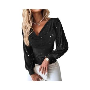 Imagem de Blusa Vermelha Com Lantejoulas, Mangas Longas, Cintura Franzida, Malha