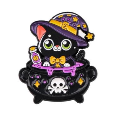 Imagem de Broches De Esmalte De Gatos Pretos Em Estilo Cartoon Anime Para Roupas