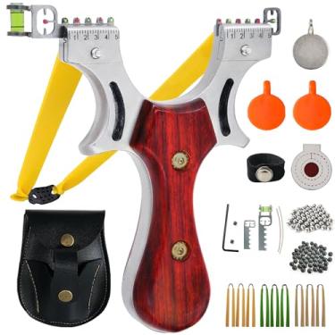 Imagem de AGKCIHVEN Conjunto de estilingue sólido para caça, estilingue profissional com 1 bolsa de munição, 100 bolas de munição, 9 faixas planas e 4 alvos, estilingue adulto para jogo de catapulta ao ar livre