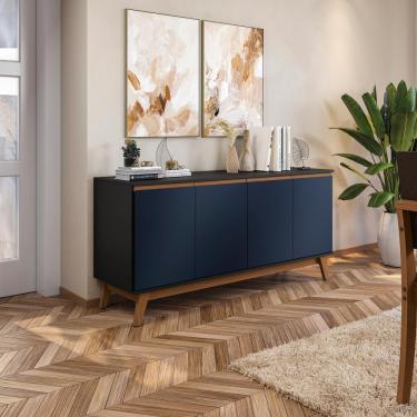 Imagem de Aparador Kappesberg 4 Portas Preto Fosco/azul Profundo 156cm