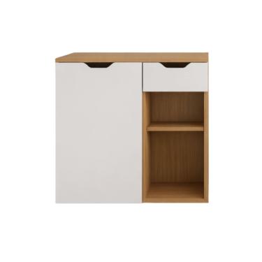 Imagem de Gabinete para Banheiro Prisma Ma 60cm Amêndola/Branco com Porta, Gaveta e Nicho | Liberty Móveis