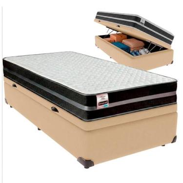 Imagem de Cama Box Baú Solteiro e Colchão Bogota Molas Ultralastic Inducol Ocre